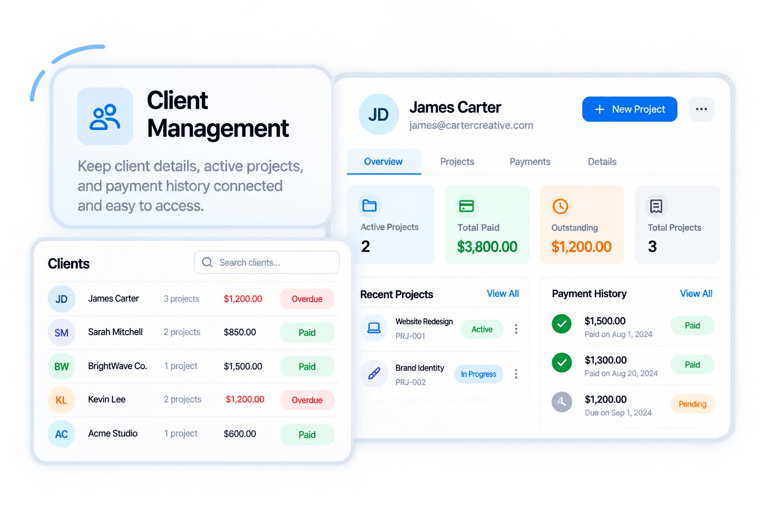 Client Management dashboard preview