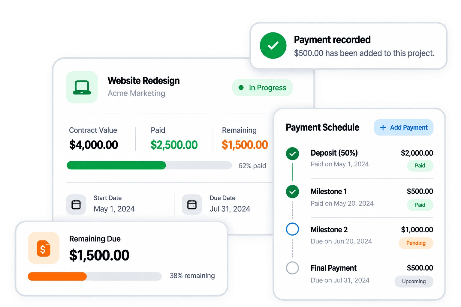 Partial Payments dashboard preview